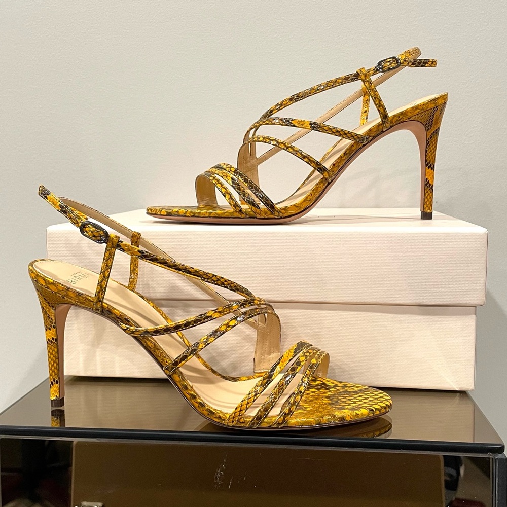 Snakeskin Heels Alexandre Birman Golden Yellow Stiletto Python Sandals